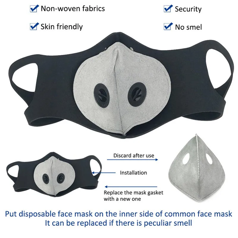 Máscara facial de ciclismo com filtro de carbono ativado