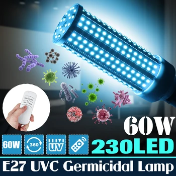 

60W UV Germicidal Light LED UVC Light Bulb E26/E27 With 110V/220V Remote Control Timing Sterilization Lamp Killing Mite