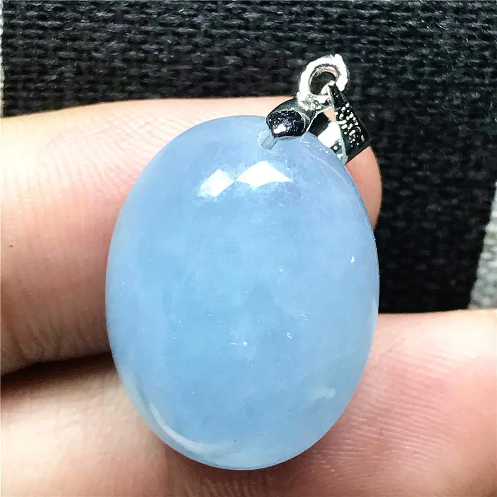 

Natural Blue Aquamarine Necklace Pendant For Woman Man Crystal 21x16x9mm Oval Bead Silver Gemstone Fashion Pendant Jewelry AAAAA