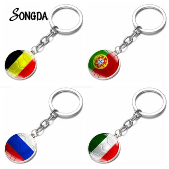 

Fashion Football World Cup Keychain 2019 Soccer Game National Flag Glass Cabochon Key Ring Chain for Ball Fans Boyfriend