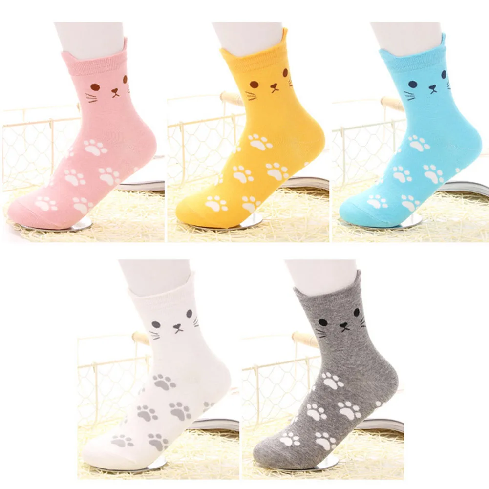 Модные хлопковые носки с рисунком кота с маленькими ушами, милые Короткие повседневные носки без пятки для женщин и девочек