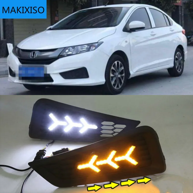 

1 Set 12V ABS LED For Honda City 2015 2016 DRL Driving Daytime Running Light Daylight With Yellow Turn Signal Lamp
