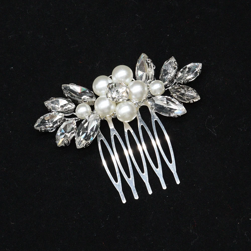 Women Rhinestone Hair Comb Silver Casual Hair Clip Emerald Green Jewelry Elegant Tiara Wedding Bridal Accessories