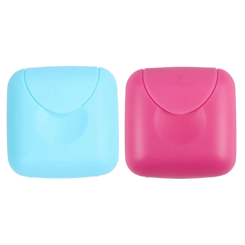 2Pcs Plastic Travel Hiking Mini Soap Dish Box Holder Case Container Blue with Rose Red