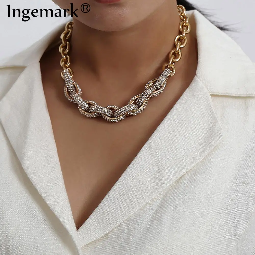

Gothic Punk Crystal Big Chunky Chain Necklace Steampunk Men Hip Hop Thick Twisted Snake Choker Necklace Women Fashion Jewelry