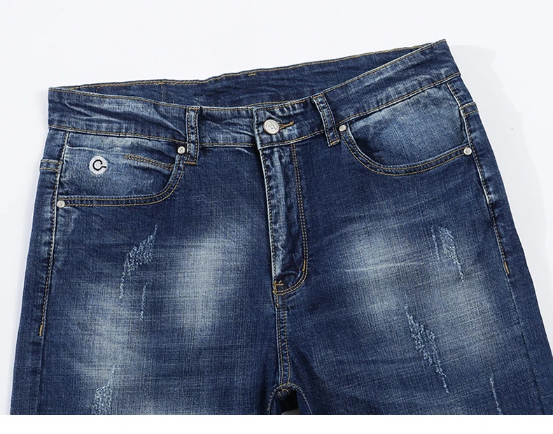 KSTUN Men Jeans Brand 2020 Summer Stretch Business Casual Slim Straight  Jeans Light Blue Male