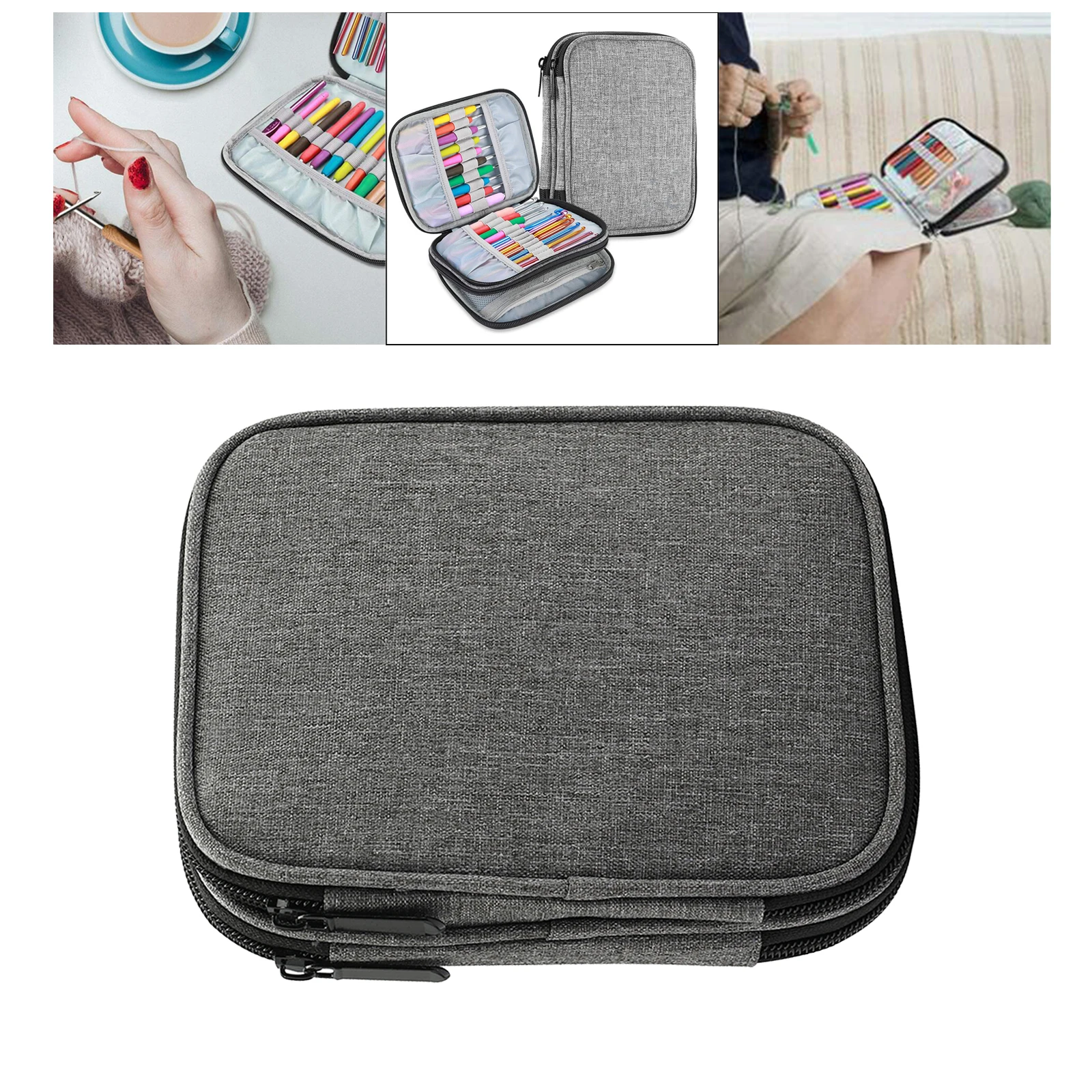 Home Crochet Hooks Needles Case Yarn Tools Knitting Zipper Organizer Bag