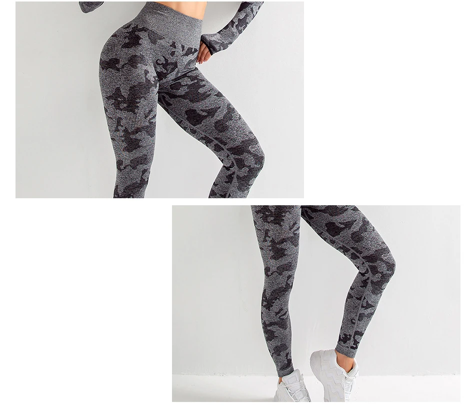 Yoga Set Women's Seamless Camouflage Suit High Stretch Slim Fitness Yoga 2 Piece Leggings+ Short Shirt Training Running