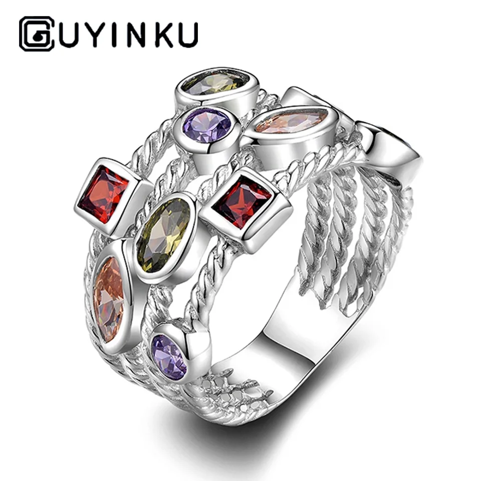 Женское Винтажное кольцо GUYINKU из стерлингового серебра 925 пробы с радужным