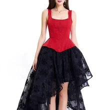 Для женщин ренессанс принцесса стальной костяной корсет, бюстье с вышивкой, завышенная талия формирователь для счастливых вечерние коктейльные платья