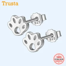 Trusta,, 925 пробы, серебряные ювелирные изделия, модные милые маленькие серьги-гвоздики 0,5 см X 0,7 см с кошачьей лапой, подарок для девочек, детей, леди DS334