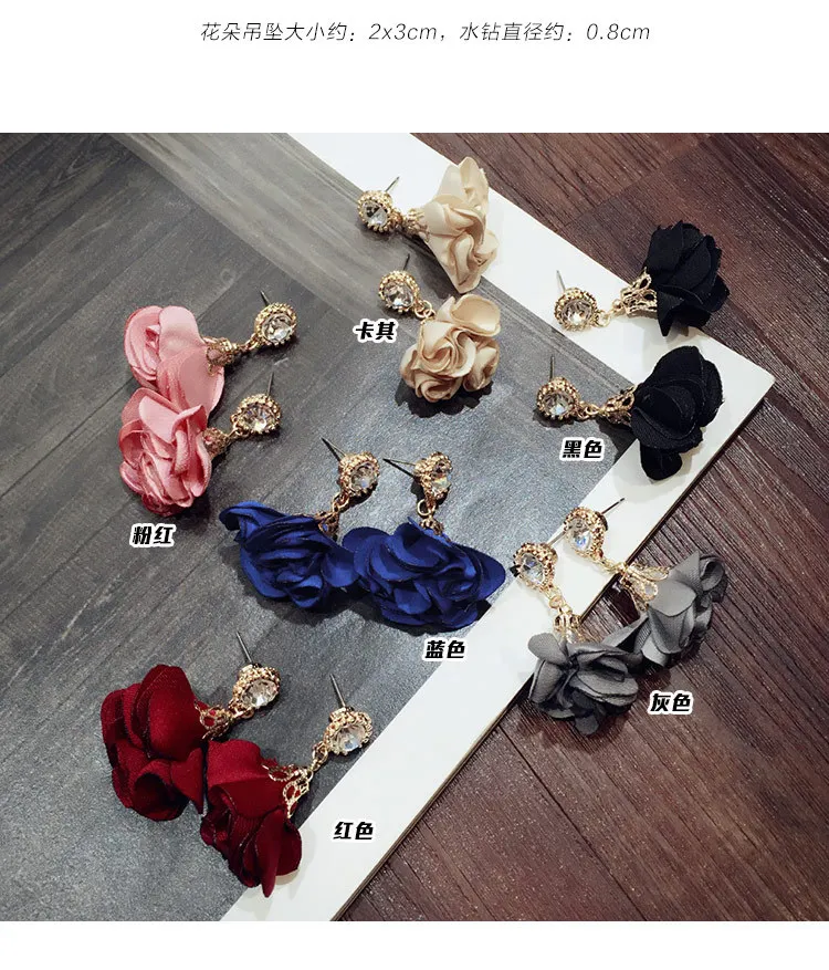

Factory Wholesale Simple Korea Design Cloth Silk Flower Dangle Earrings