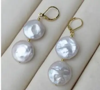 

good Large 13-14mm White Coin Pearl Baroque Earring