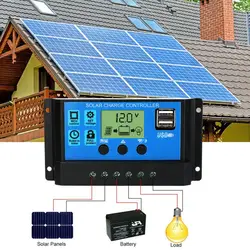 10A/20A/A30A Solar Charge Controller Auto Solar Controller Display Dual 12V/24V LCD Charge Solar Panel Smart US S8J4