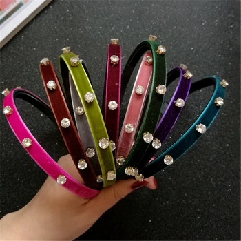 

Velour Hairbands Women Vintage Rhinestone Headband Original Design Handmade Green Blue Headwear Fashion Girls Hair Accessories