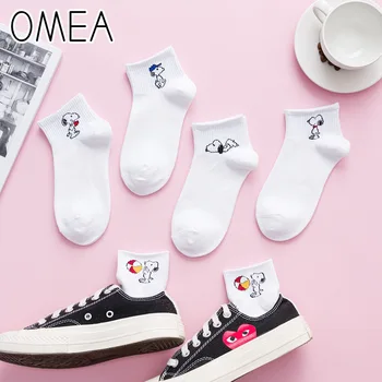 

OMEA Cartoon Dog Cute Socks Women All-match Korean White Socks Ladies Short Tube Cotton Socks Ins Fashion Kawaii Japanese Thin