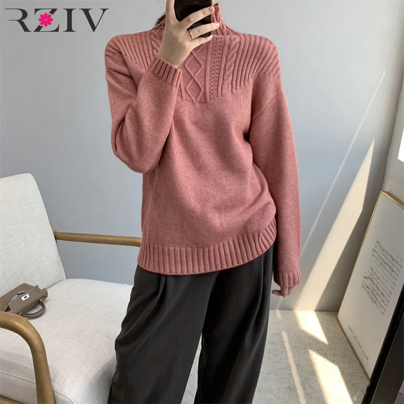 

RZIV Autumn and winter women's sweater casual solid color high collar long sleeve sweater