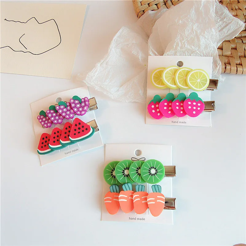 

New Korean Simple Children's Fruit Hairpins Hair Accessories Sweet Cute Girl Princess Colorful Soft Clay Duckbill Clip Headwear