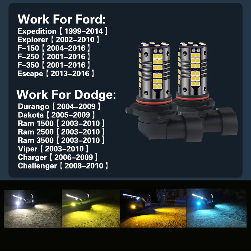 2x LED Fog Light 9145 H10 9006 HB4 Lamp For Ford Expedition Explorer Escape  F-150 Dodge Viper Charger Ram 1500 2500 3500 Dakota - AliExpress 34