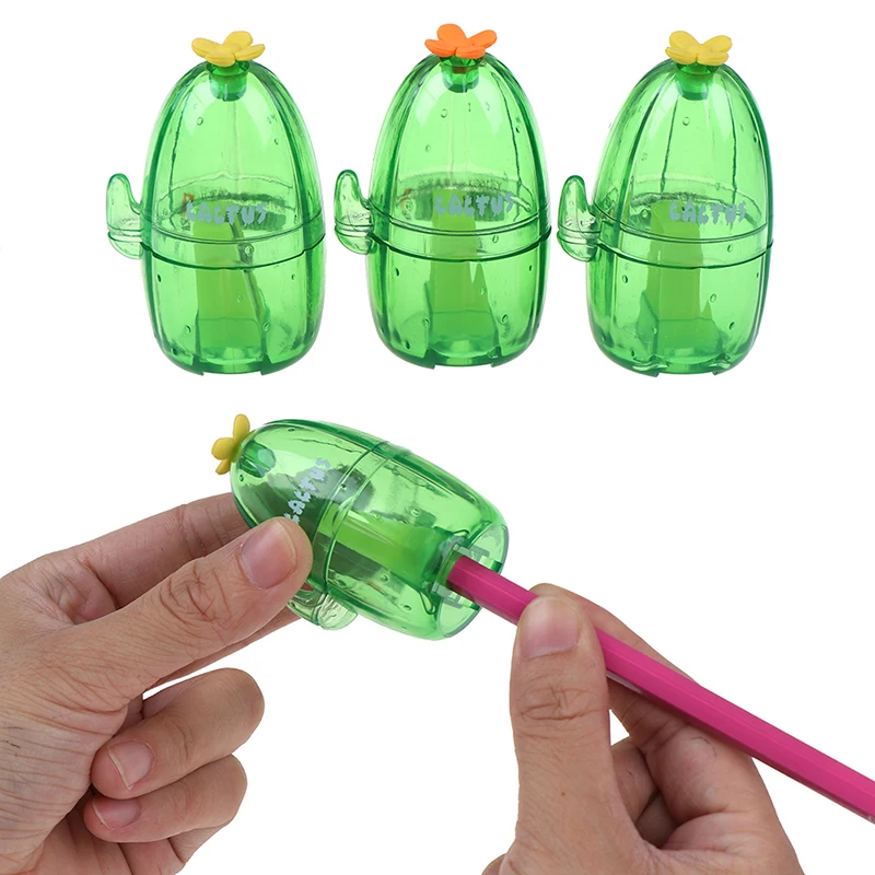 1pcs Cute Green Cactus Pencil Sharpener For Pencils School Student Stationery Decoration