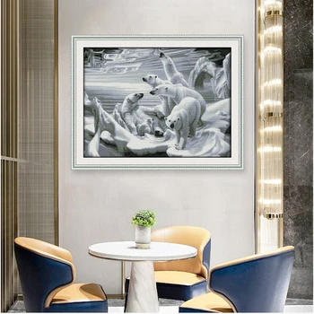 

Polar Bear Cross Stitch Kit 14ct 11ct Canvas Printed Fabric Cross Stitch Embroidery Needlework DIY Home Decoration Pendant