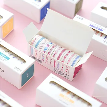 

10pcs/pack Striped/Grid/Flowers Basic Solid Color Paper Washi Tape Adhesive Tape DIY Scrapbooking Sticker Label Masking Tape
