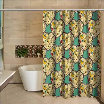 

Groovy Professional Shower Curtain Pattern with Swirling Tulip in Hearts Doodle Style Floral Ornamental Artwork Print Decorative