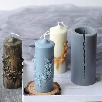 

Carved Cylindrical Candle Mould European Style Fancy Retro Carved Magic Ritual Scented Candle Silicone Mold