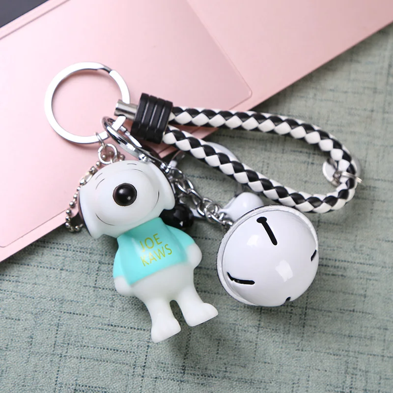 Snoopy Silicone Action& Toy Figures Doll Keychain Bell Leather Rope Cartoon Dog Snoopy Key Chain Ring Pendant Women Bag Pendant - Цвет: Цвет: желтый