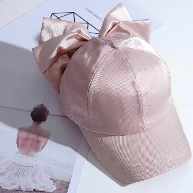pink Женский милый бант с резинкой casquette регулируемая хип-хоп однотонная бейсболка для девочки Кепка модные стильные бейсболки - Цвет: pink