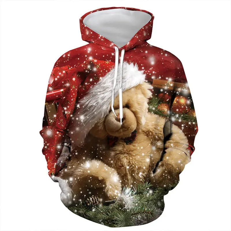 

New Sweatshirt Christmas Long velvet Bear Pattern 3D Print unisex Fashion Hoodies Men/Women Fall Winter Casual Clothes For Couple Warm Sweatshirt Hoodie