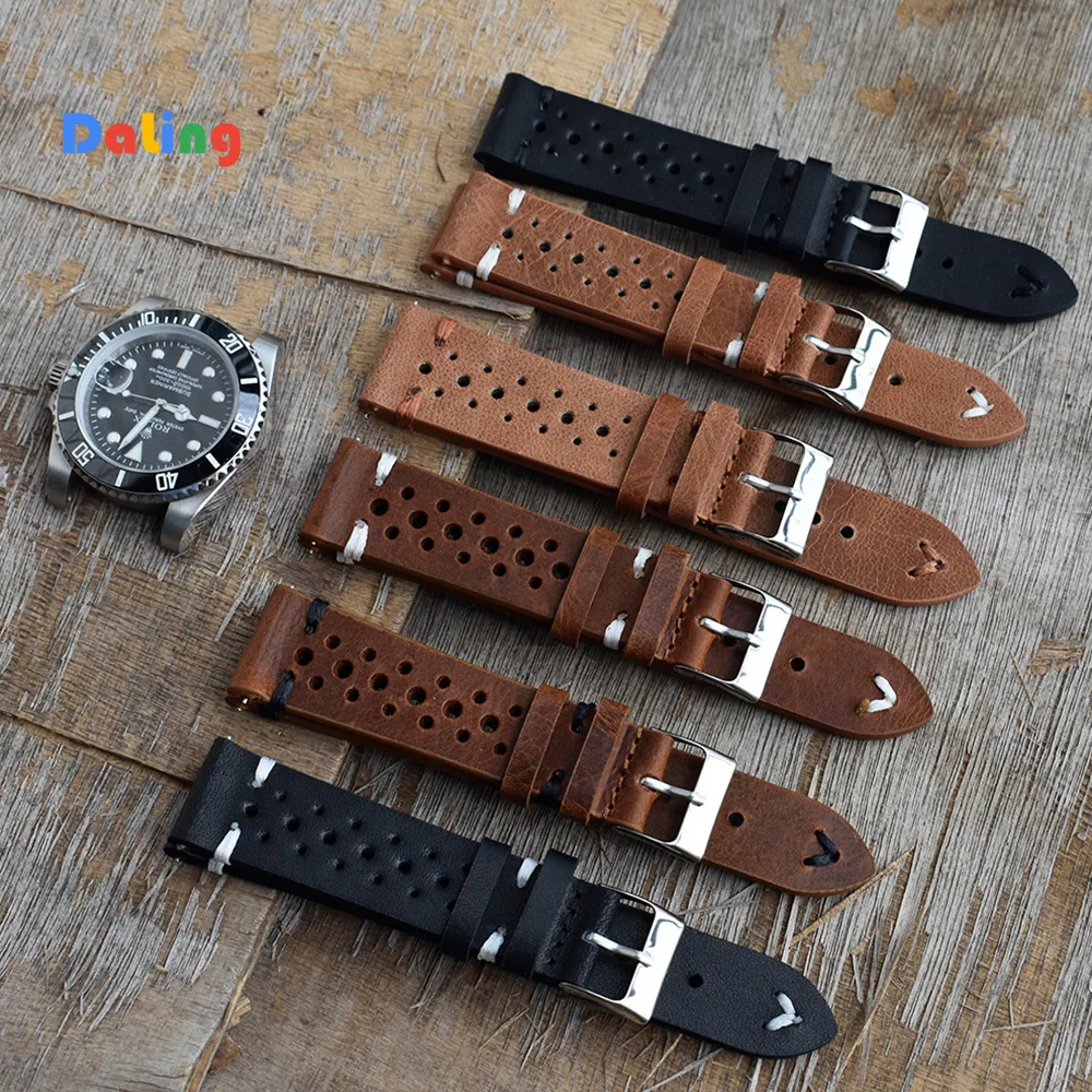 

High Quality Cow Leather Retro Watch Straps Blue Watchbands Replacement Strap For Watch Accessories 18mm 20mm 22mm 24mm Cowhide
