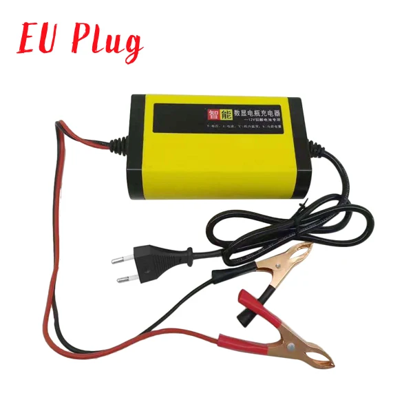 EU Plug Полностью автоматическое автомобильное зарядное устройство для мотоцикла 12 В 2A Smart 3 этапа свинцово-кислотный AGM гелевый Интеллектуальный ЖК-дисплей - Цвет: EU Plug