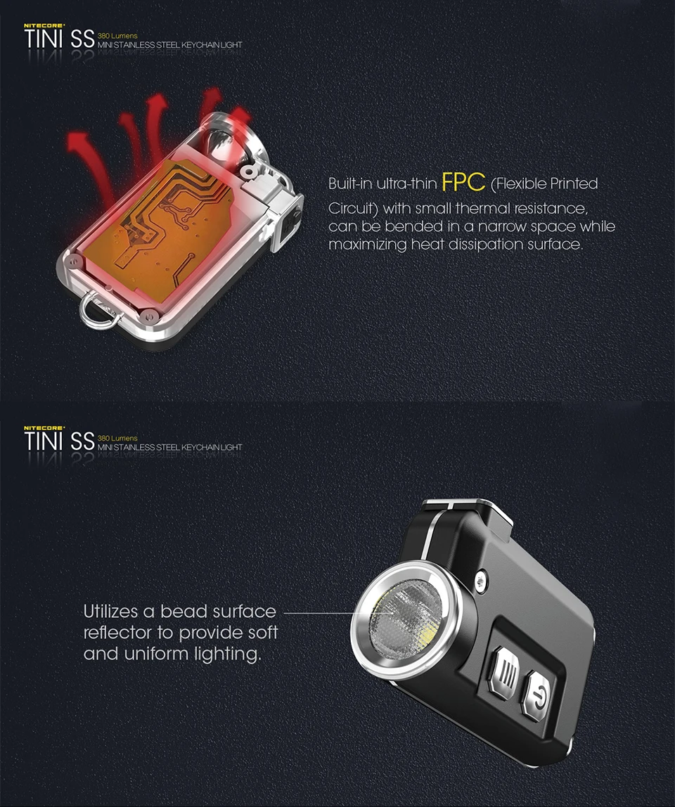 Nitecore TINI SS USB перезаряжаемая светодиодная подсветка ключа из нержавеющей стали CREE XP-G2 S3 светодиодный 380 лм включает USB перезаряжаемый литий-ионный аккумулятор