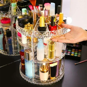 

SIEBENHAUSE Cosmetic Storage Box, Transparent Rotatable Storage Box Commodity Shelf for Cream Perfume Lipsticks