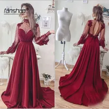 Розовые красные мусульманские Вечерние платья с длинными рукавами Иллюзия аппликации Дубай Саудовская Арабский длинное вечернее платье для выпускного вечера