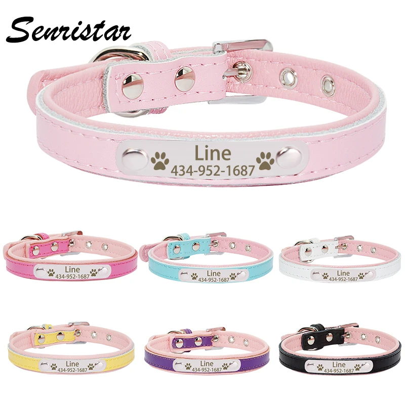 Dog Collar Pet Collar Personalized Engraved Name Tag Pet Dog Collar For Small Medium Large Dogs ID Nameplate Soft Leather Puppy Cat Dog Collar