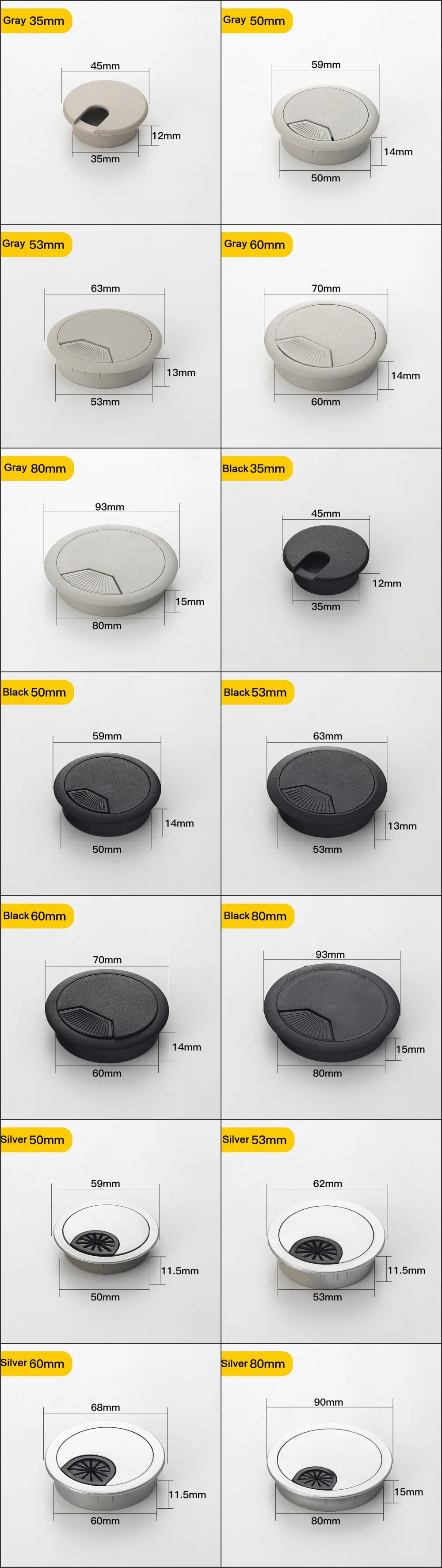 Description Picture 2 of item1/2/5/10pcs 35mm 50mm 53mm 60mm 80mm PC Computer Desk Plastic Grommet Table Cable Tidy Wire Hole Cover Cap Plug