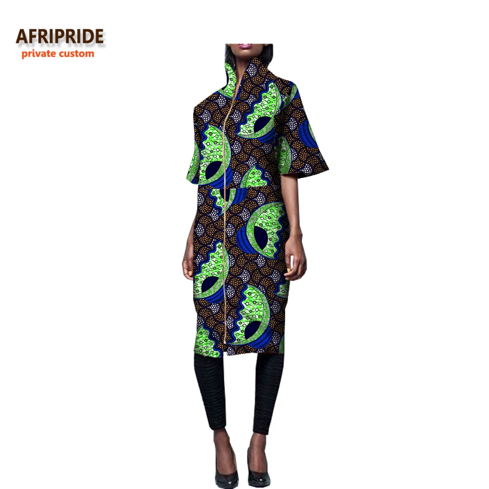 Африканские платья с принтом для женщин с расклешенными рукавами на молнии спереди, длина до колена, повседневное женское восковое Хлопковое платье AFRIPRIDE A7225156 - Цвет: 580