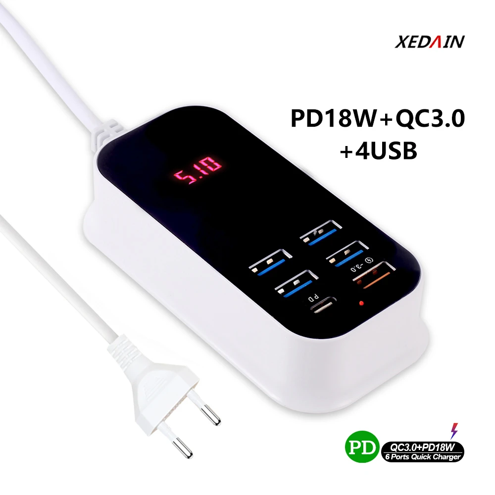 Multi Ports PD Digital Display USB Quick Charger Type C Cable Plug for iphone 12 13 Xiaomi Redmi Huawei Samsung Fast Charging quick charge 3.0