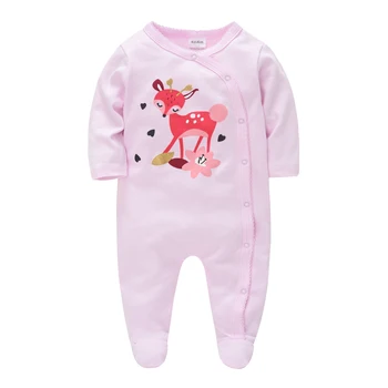 

Honeyzone Full Sleeve Newborn Baby Girl Clothes Pink Ropa Bebe Recien Nacido Infant Romper Deer Cartoon Baby Sleepsuit 0-12M