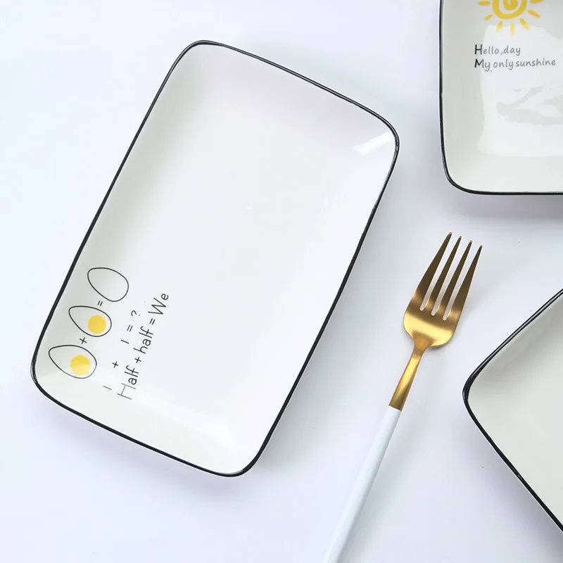 

Nordic Style Ceramic Plate Creative Cartoon Rectangular Plate Tableware Main dish Household Tableware