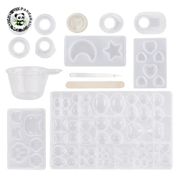 

pandahall 1Set Silicone Moulds Plastic Mixing Dish 304 Stainless Steel Tweezers and Latex Finger Cots for Jewelry Tools Supplies