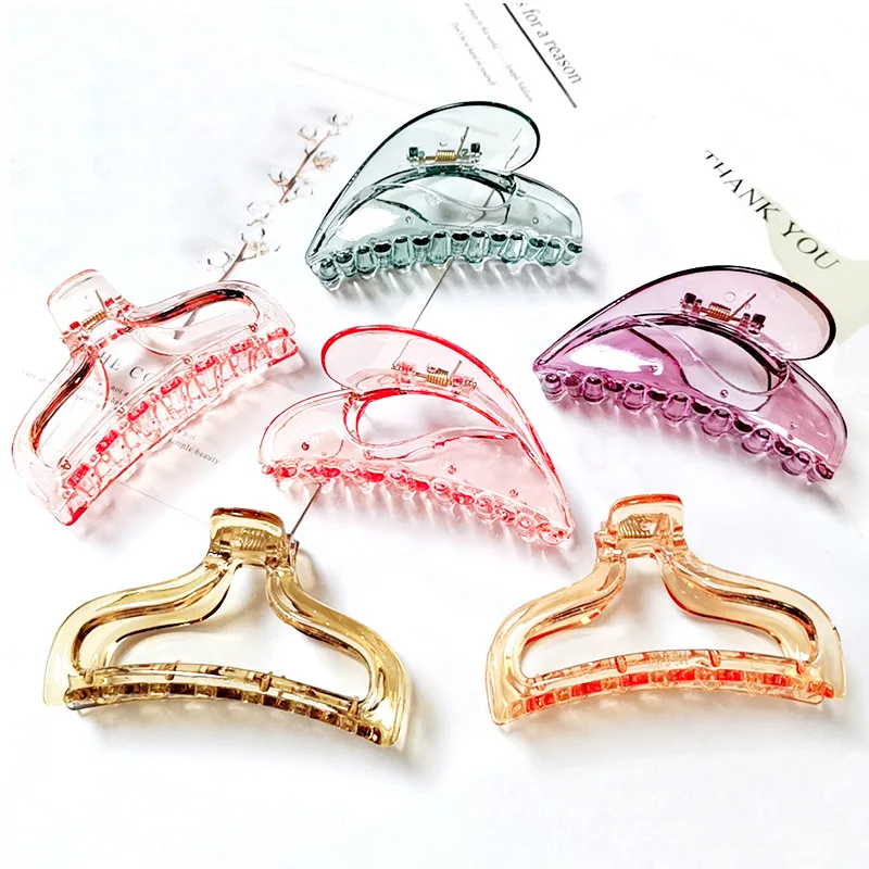 

2Pcs/Lot Simple Girls Candy Color Hair Claws Transparent Wash Face Hair Crab For Women Hair bands Wholesale Hair Accessories