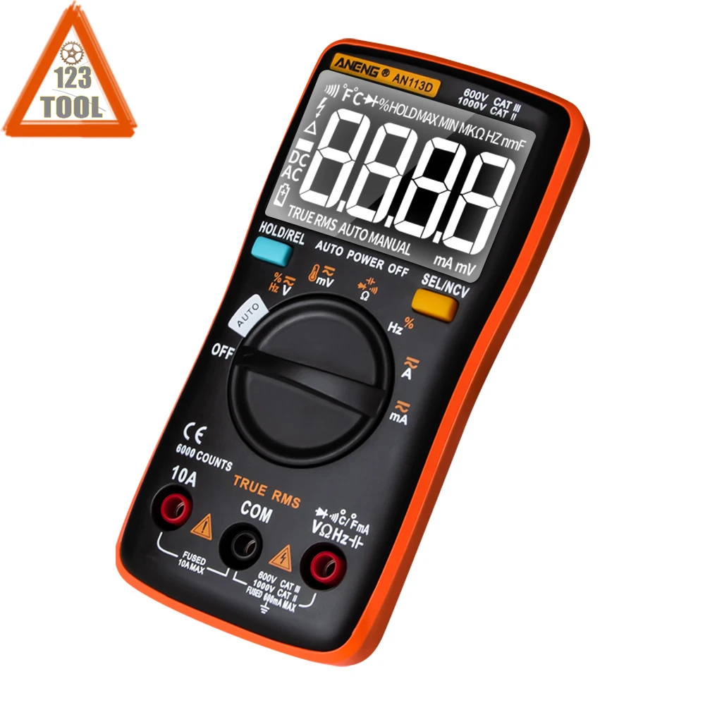

AN113D Digital Multimeter 6000 Counts Electrical Meter Transistor Tester Temperature Auto Ranging AC/DC Voltage Meter Multimeter