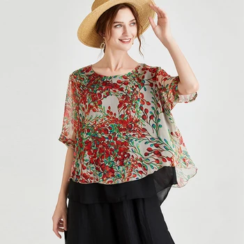 

Silk Stain T-shirts Short Sleeve Summer Women Oversized Casual Elegant Plus Size Silk T-shirt Tops 4XL