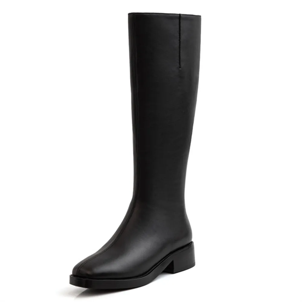 black with fur Asumer; Новинка года; сапоги до колена; женская обувь из натуральной кожи; повседневная обувь с квадратным носком; сезон осень-зима; женские сапоги В рыцарском стиле - Цвет: black with fur