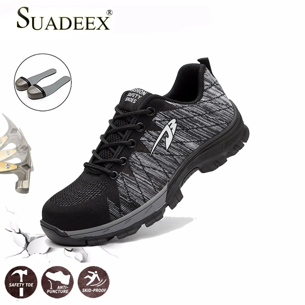 

SUADEEX Men Work Shose Unisex Safety Shoes Anti-smashing Steel Toe Work Boots Indestructible shoes Working Boots Plug Size 35-46