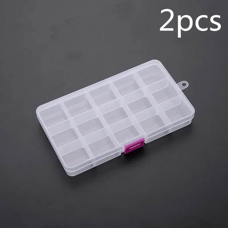 2pcs Practical Adjustable 15 Grids Compartment Plastic Storage Box Jewelry Earring Bead   Case Display Organizer Container 