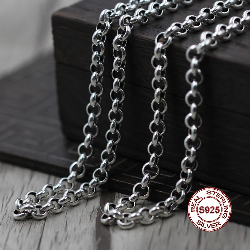 

S925 Men's Sterling Silver Necklace Personality classics Simple generous retro series Circle modeling sweater chain Send